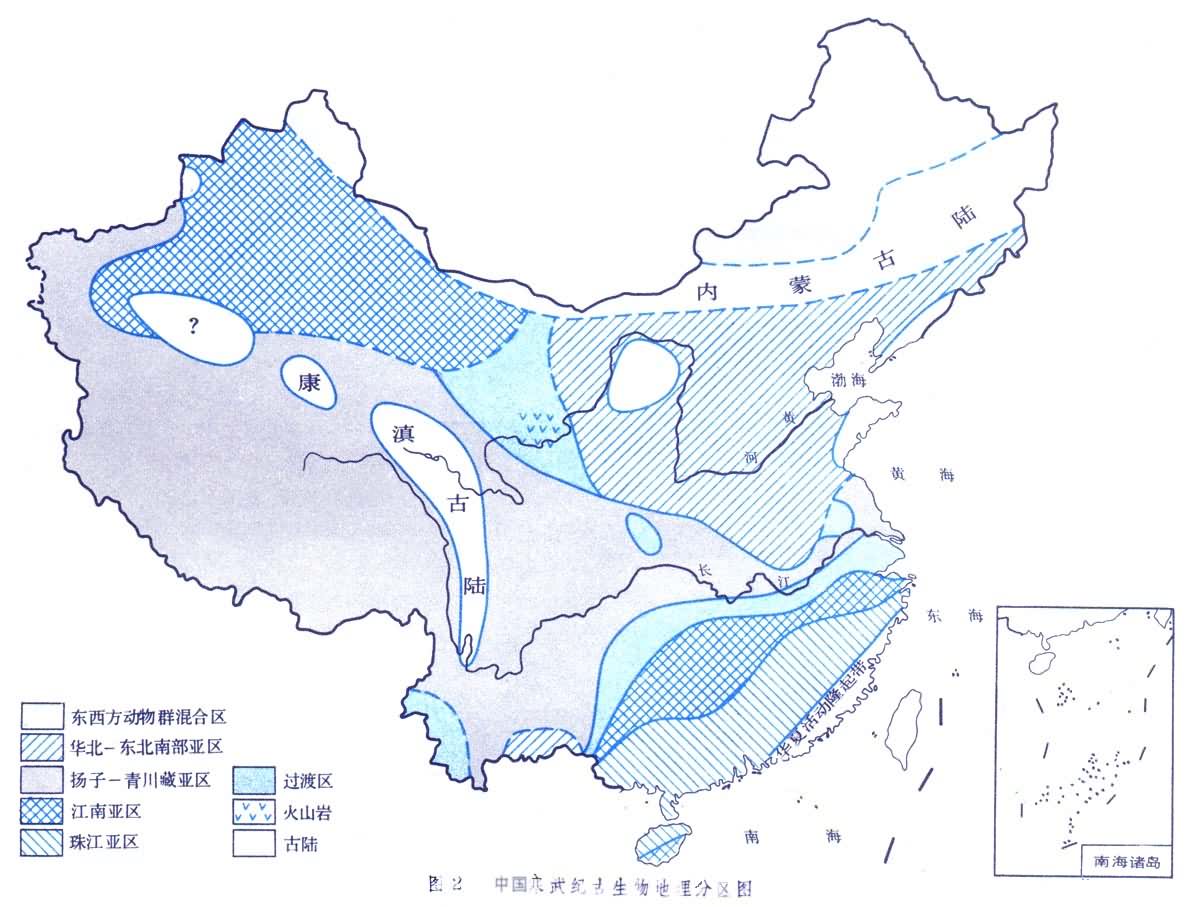 中國寒武紀生物地理分布圖 中國寒武紀生物地理分布圖