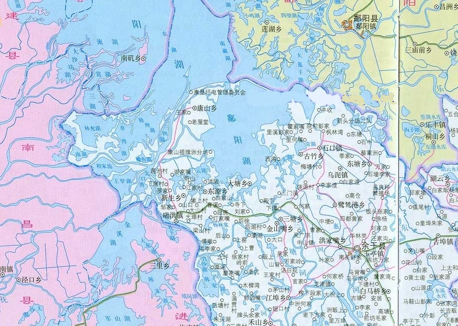 鄱陽湖南昌縣、餘干縣境內水面分布 鄱陽湖南昌縣、餘干縣境內水面分布