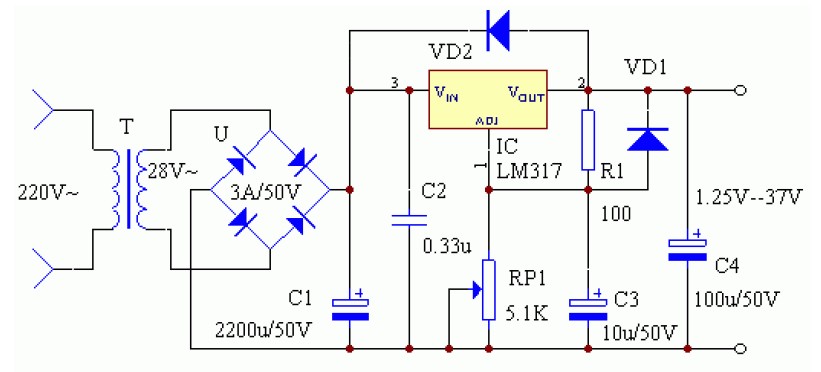 lm317實際套用電路原理圖 lm317實際套用電路原理圖