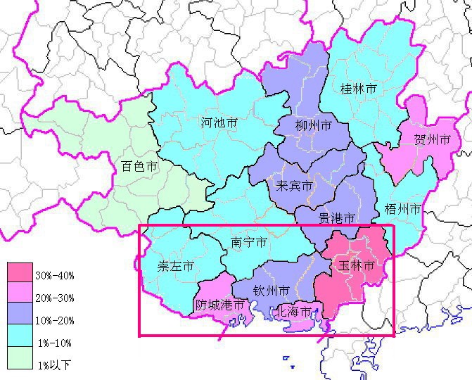 廣西各市客家比例及桂南所在位置 廣西各市客家比例及桂南所在位置