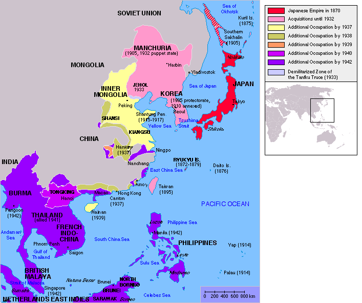 日本在二戰時所統治及占領的地區 日本在二戰時所統治及占領的地區