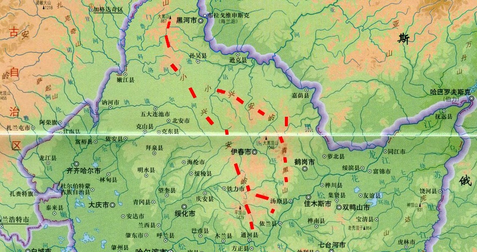 小興安嶺位置及走向圖 小興安嶺位置及走向圖