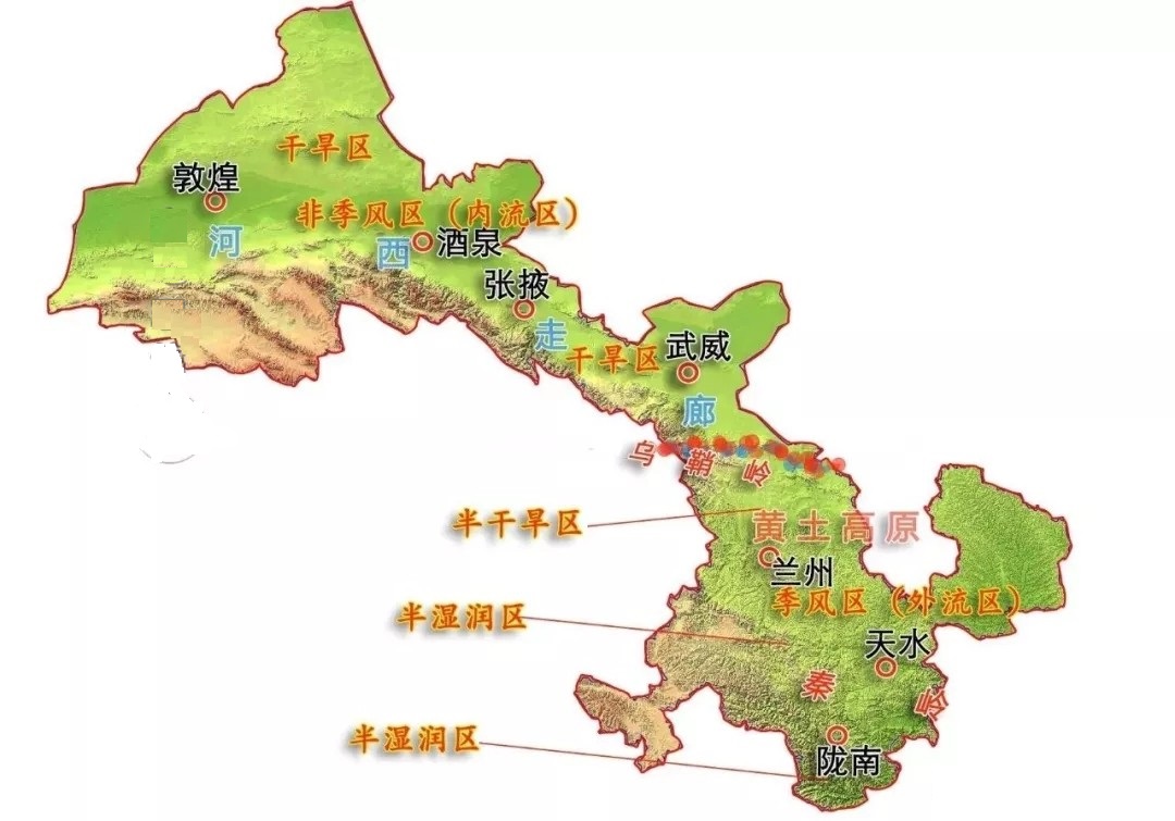 甘肅的氣候分界圖 甘肅的氣候分界圖