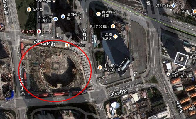 衛星地圖中的上海中心大廈建築工地 衛星地圖中的上海中心大廈建築工地