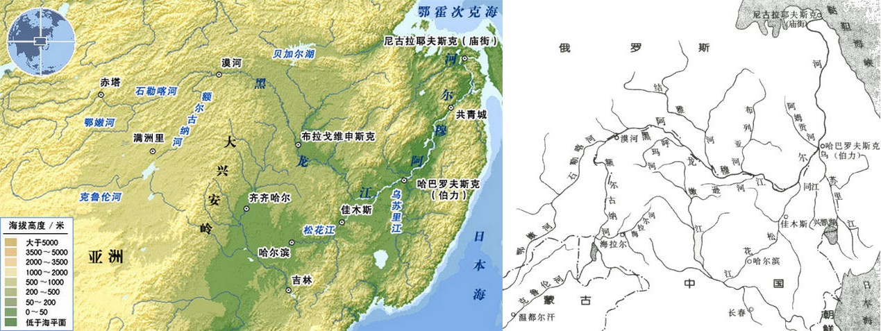 黑龍江(阿穆爾河)位置及水系圖 黑龍江(阿穆爾河)位置及水系圖