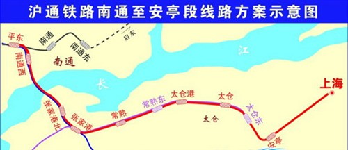 滬通鐵路南通至安亭段線路方案示意圖 滬通鐵路南通至安亭段線路方案示意圖