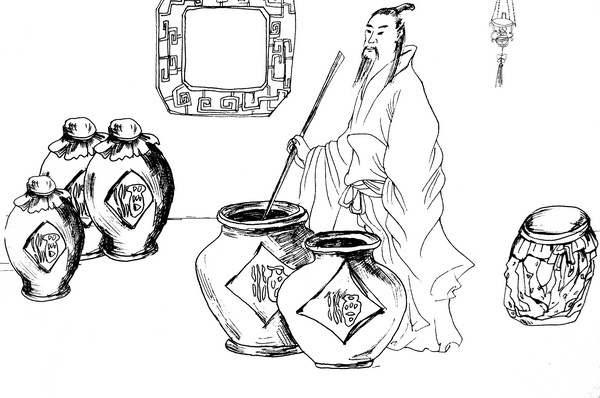 蘇東坡在家中釀酒,家中有不少酒罈。 蘇東坡在家中釀酒,家中有不少酒罈。