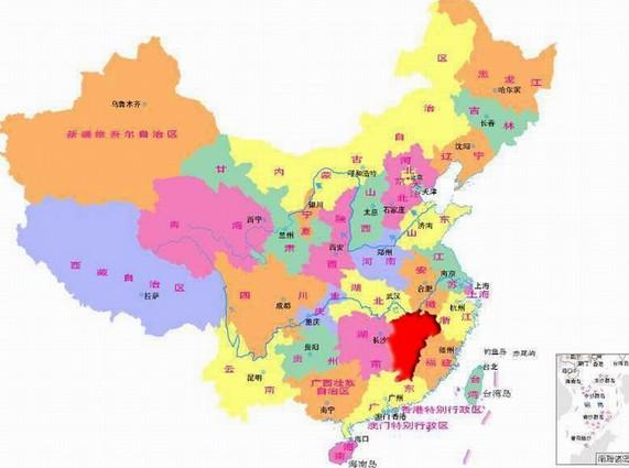 江西省在中國的位置(大紅色) 江西省在中國的位置(大紅色)