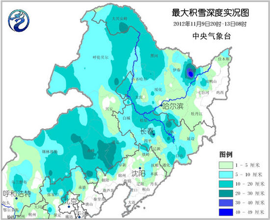 東北地區積雪深度圖 東北地區積雪深度圖