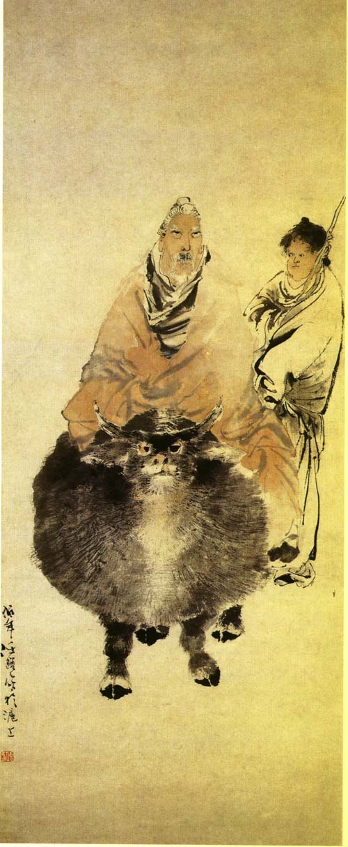 老子騎牛圖立軸 老子騎牛圖立軸