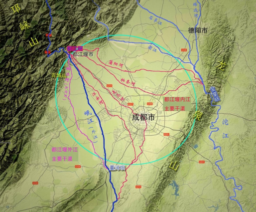 成都平原核心區水系分布圖 成都平原核心區水系分布圖