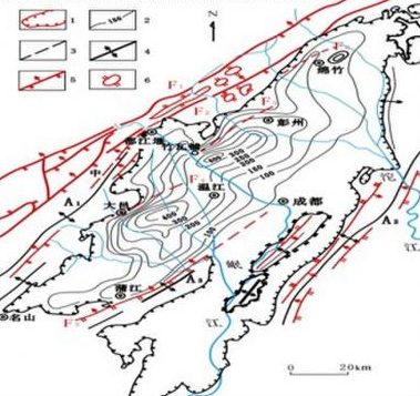 成都平原等高線示意圖 成都平原等高線示意圖