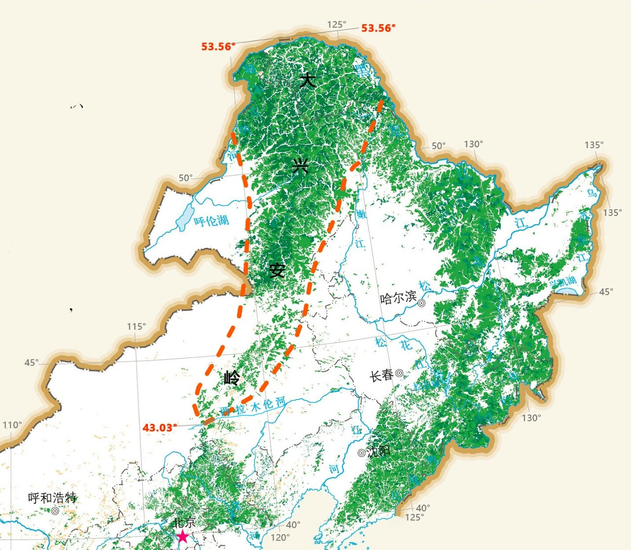 大興安嶺山脈示意圖 大興安嶺山脈示意圖