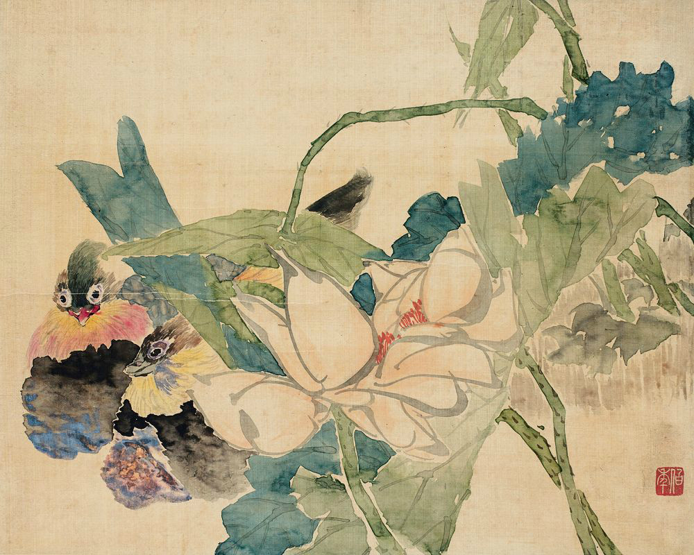 任頤《荷塘鴛鴦圖》 任頤《荷塘鴛鴦圖》