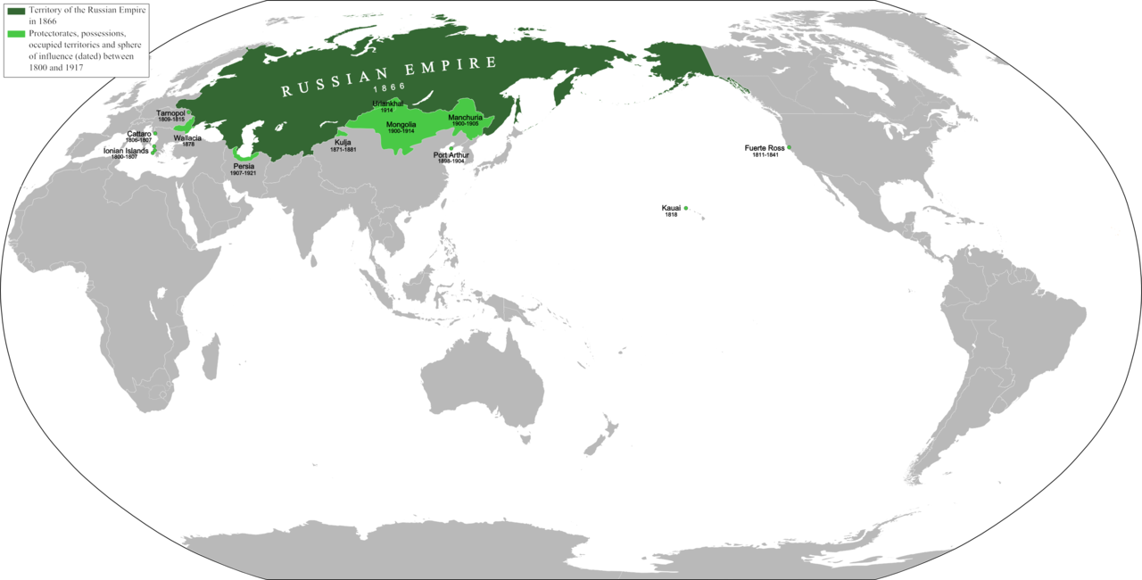 1866年,深綠:正式領土;淡綠:勢力範圍 1866年,深綠:正式領土;淡綠:勢力範圍