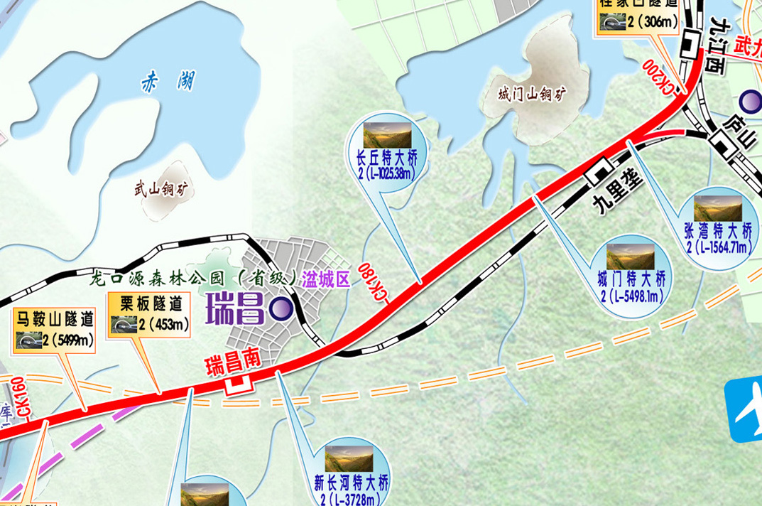 瑞昌-九江段線路走向 瑞昌-九江段線路走向