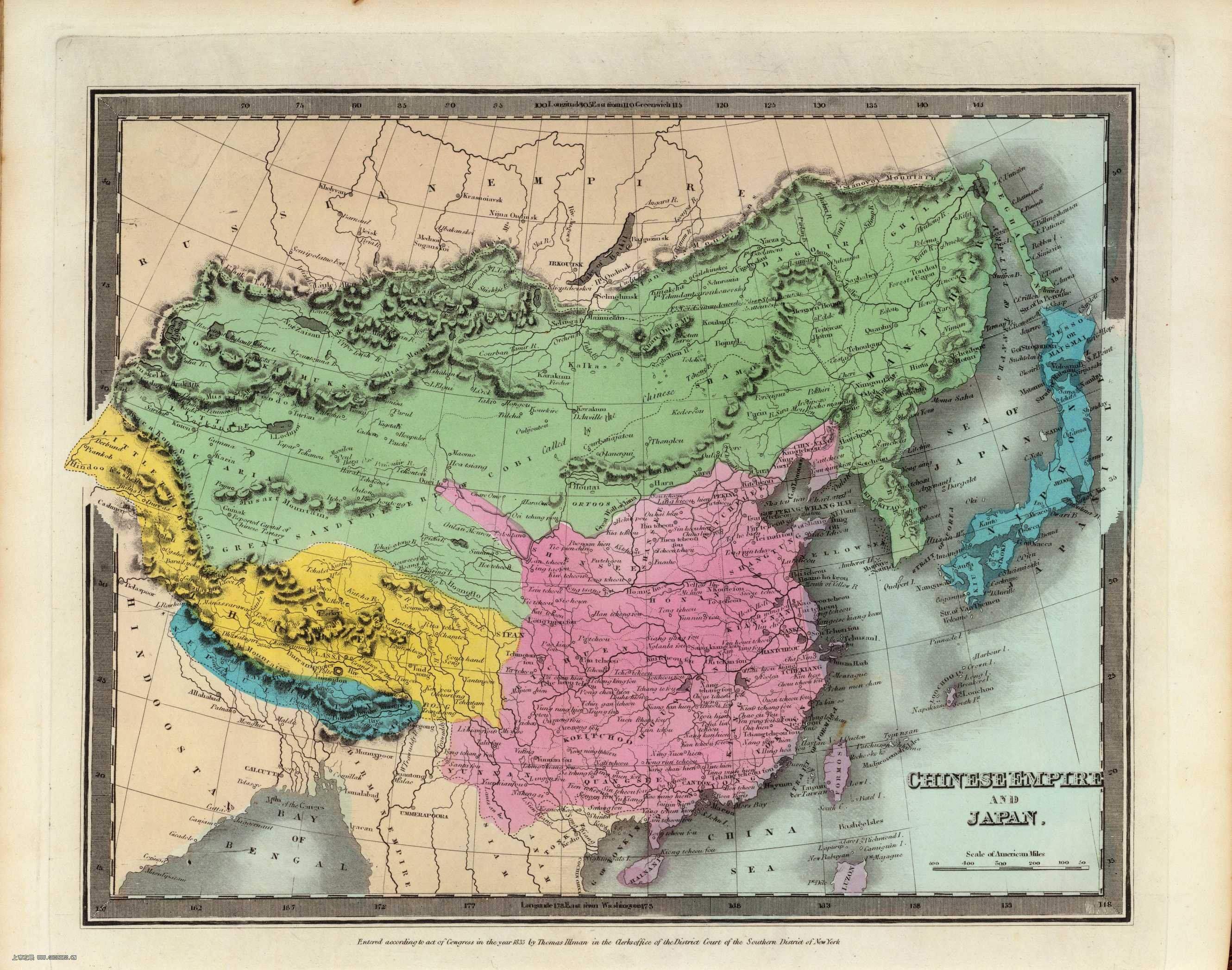 英國出版的1835年中國與日本地圖 英國出版的1835年中國與日本地圖