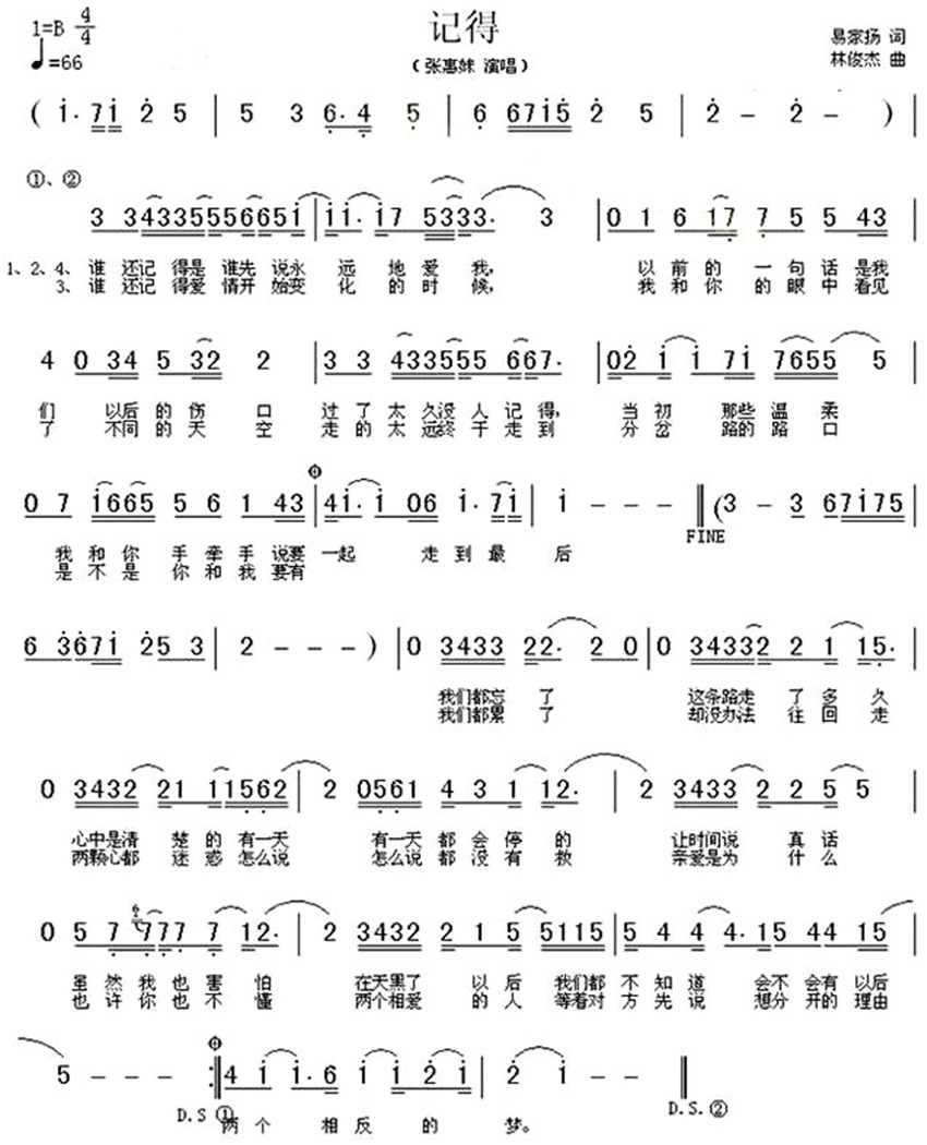 《記得》簡譜 《記得》簡譜
