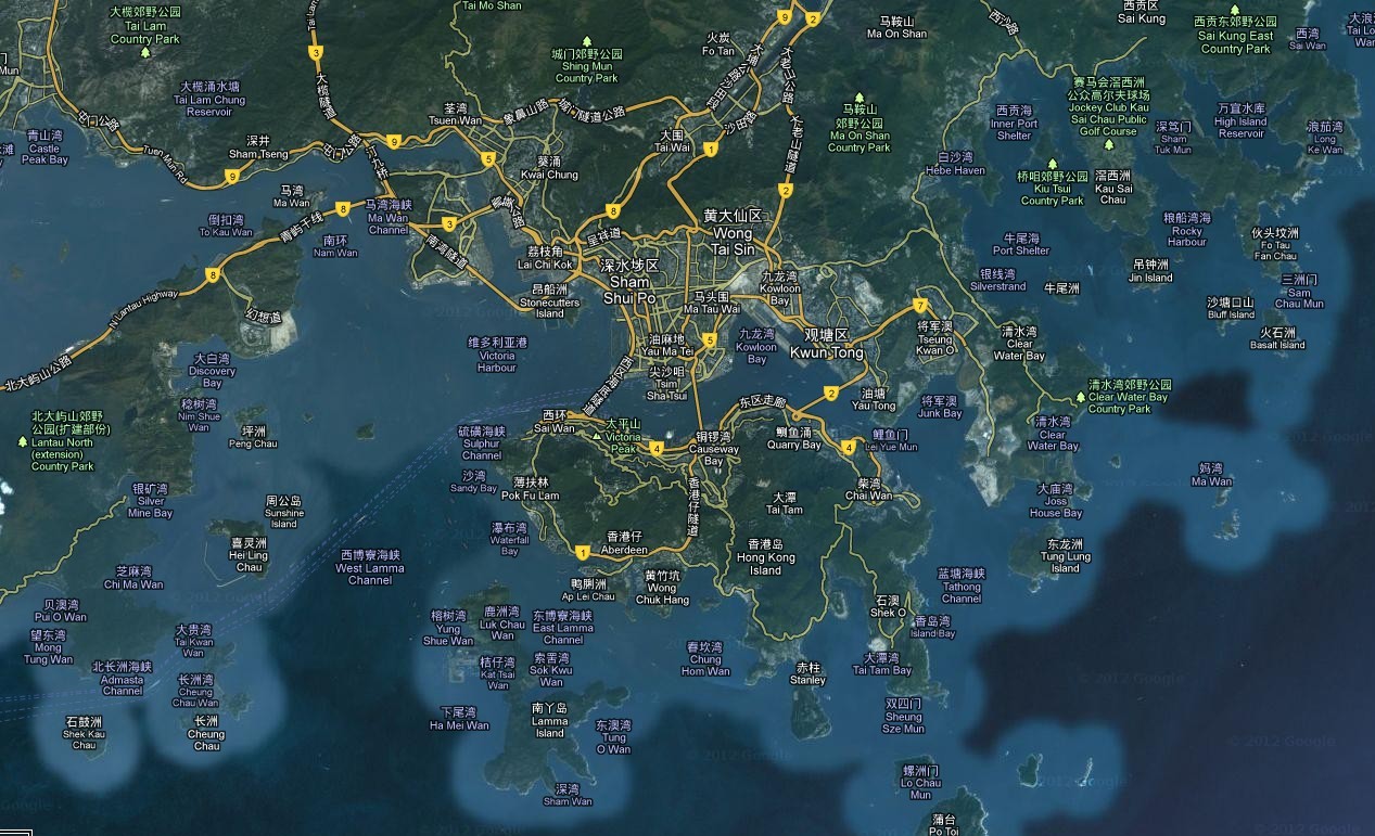 谷歌地圖展示的香港 谷歌地圖展示的香港