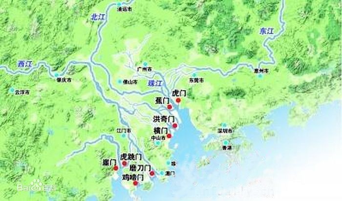 珠江水系各幹流入海口示意圖 珠江水系各幹流入海口示意圖