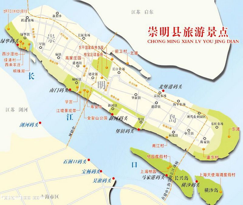 崇明島旅遊景點地圖 崇明島旅遊景點地圖