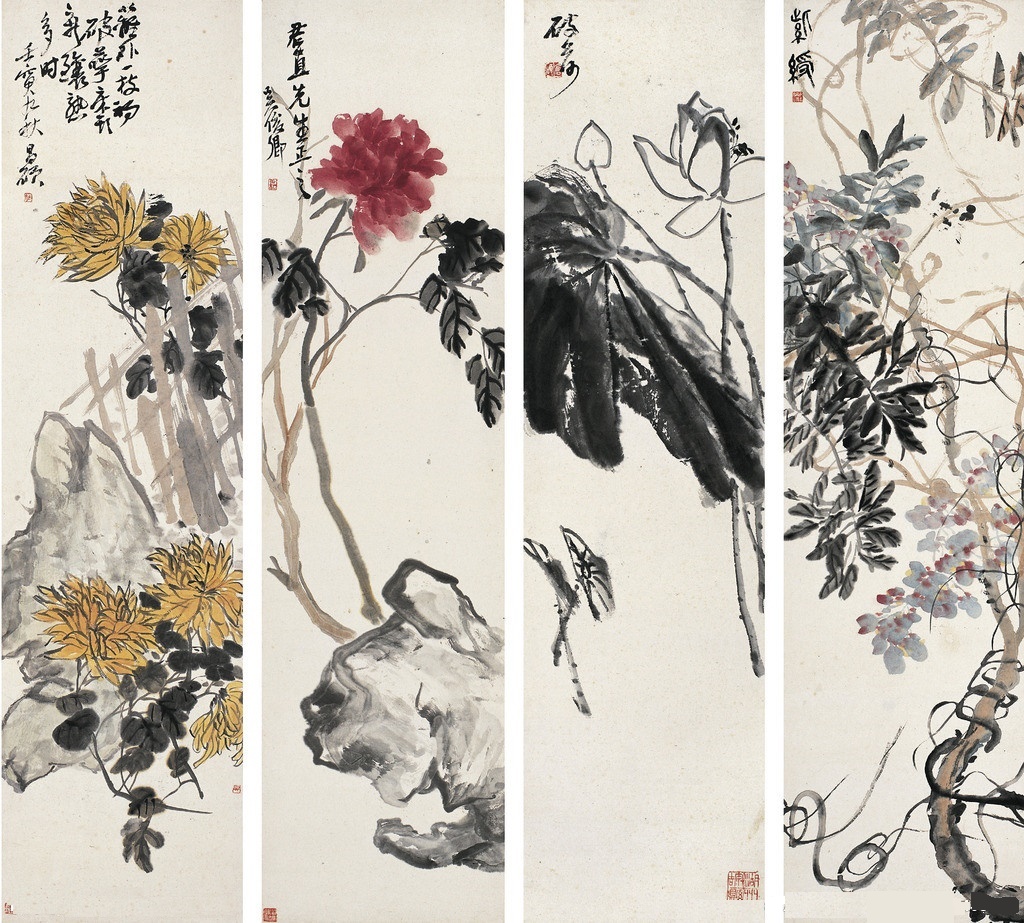 花卉四屏 花卉四屏