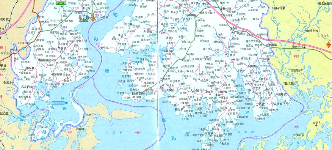 鄱陽湖南北湖區交界處水面分布 鄱陽湖南北湖區交界處水面分布