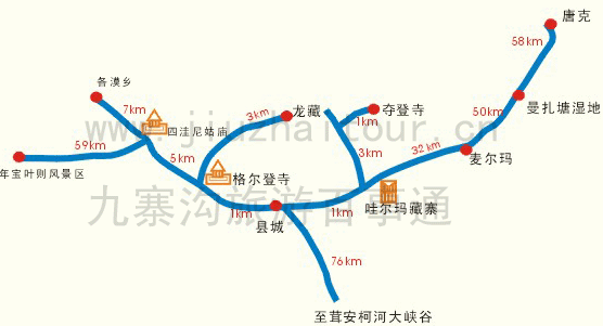 阿壩縣旅遊交通里程地圖