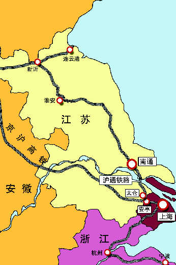滬通鐵路原規划走向示意 滬通鐵路原規划走向示意